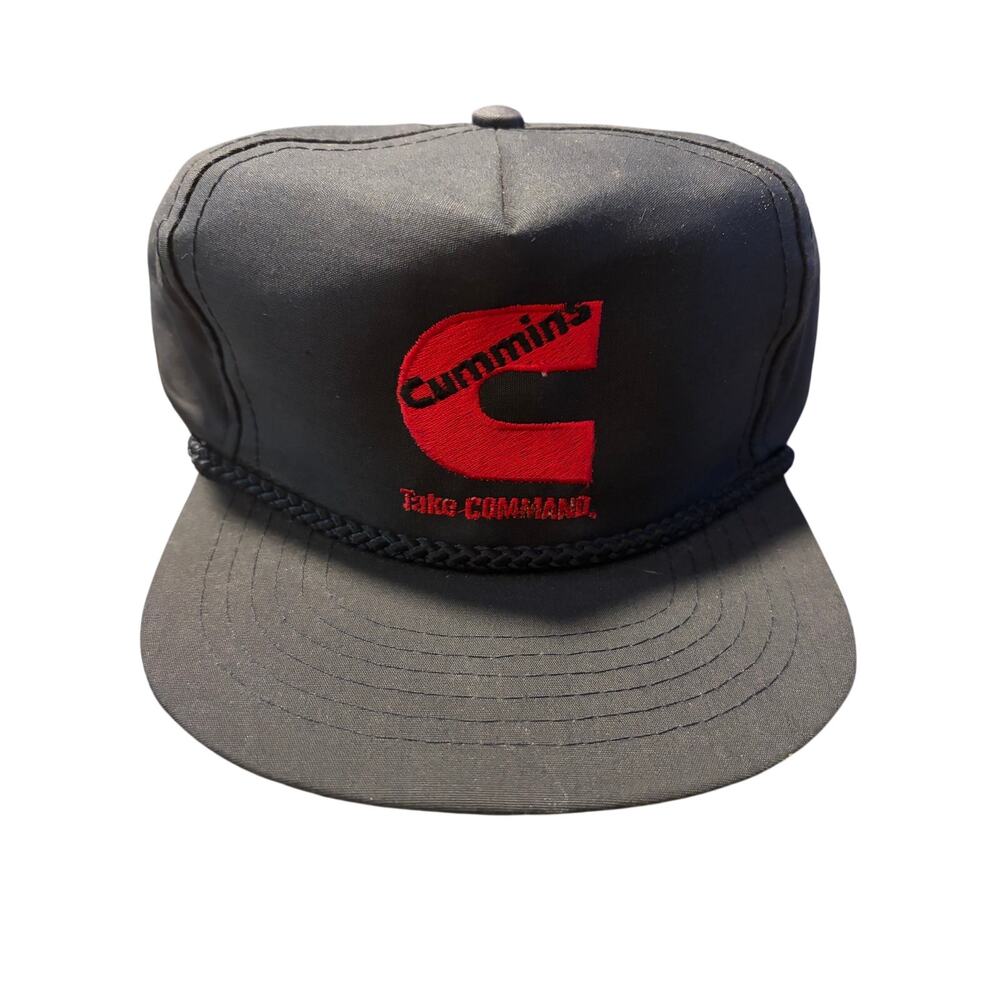 Cummins Hat Cap Snap Back Black Rope Logo Sportsman Mens Trucking Diesel-NOS